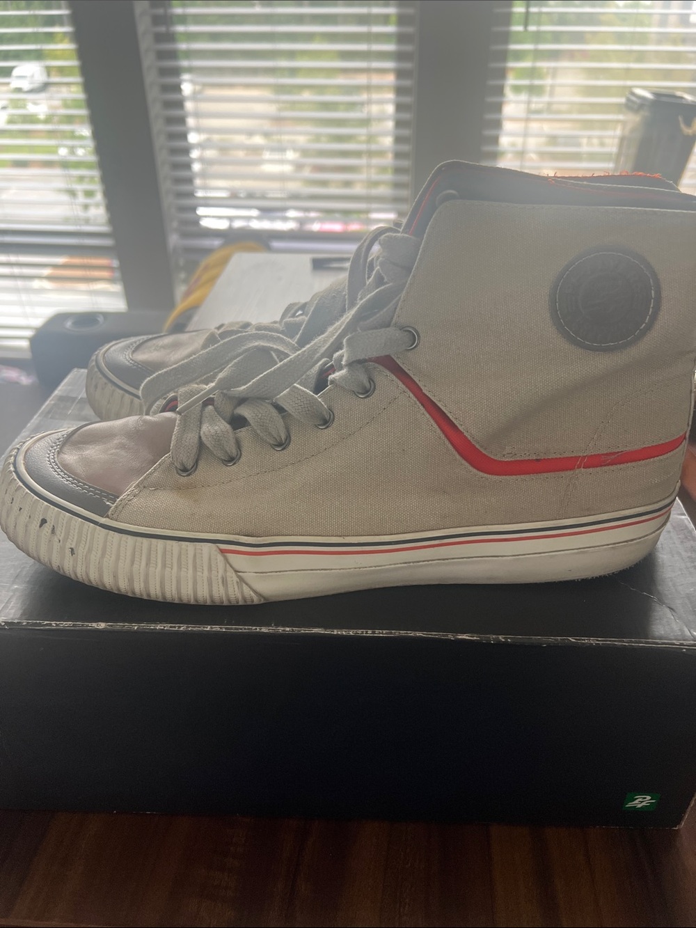 P.F. Flyers Grey High-Top Kids Sneakers with orange Trim